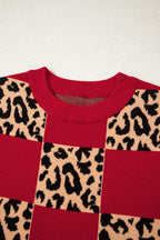 Leopard Checker Short Sleeve Knit Sweater