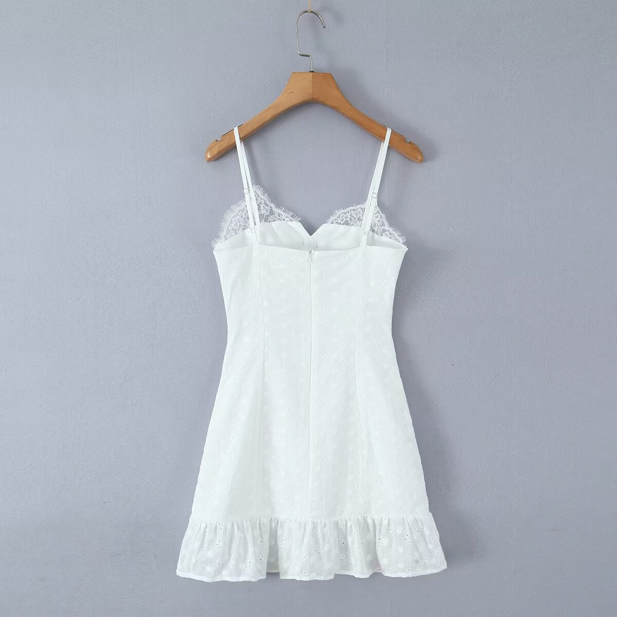 V neck Lace Chest Bow Suspender Dress Sweet Slim Fit Wooden Ear