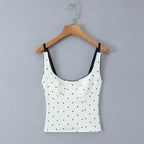 Pure Sexy Lace Stitching Sexy Square Collar Polka Dot Spaghetti Strap Camisole Top