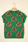 Leopard Checker Short Sleeve Knit Sweater