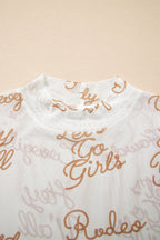 Western Mesh High Neck Long Sleeve Top