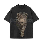 Leopard Print Women's Vintage Washed T-Shirt – Casual Animal Print Graphic Tee, Retro Lightweight Cotton Boho Streetwear