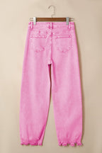 Acid Wash Denim High Waist Raw Hem Jeans