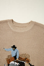 Western Cowboy Embroidered Round Neck Sleeveless Sweater