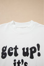 Beige GAME DAY Slogan Printed Half Sleeve Oversize T Shirt