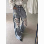 Women's Vintage Lace Stitching Ripped Jeans
