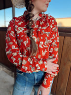 The Red Cactus Pearl Snap Top
