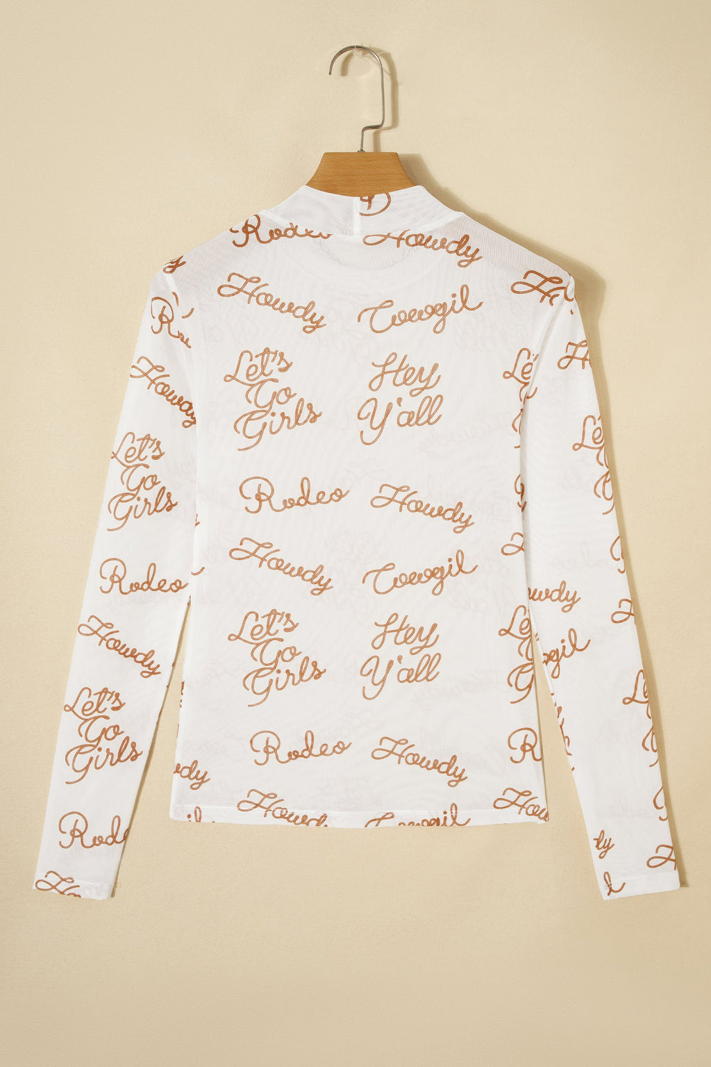 Western Mesh High Neck Long Sleeve Top