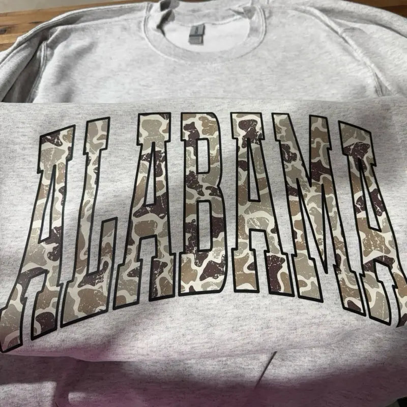 Camo State Sweatshirt – Unisex Graphic Crewneck, Custom Camouflage State Pride, Cozy Cotton Blend