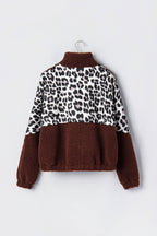 Leopard Patchwork Fleece Zip-Up Collared Jacket