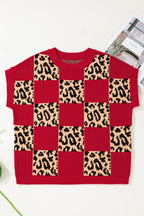 Leopard Checker Short Sleeve Knit Sweater