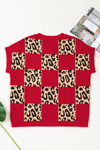 Leopard Checker Short Sleeve Knit Sweater