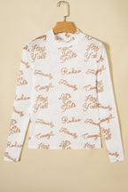 Western Mesh High Neck Long Sleeve Top