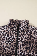 Leopard Quilted Sleeveless Zip Up Puffer Vest