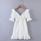 Early Spring Full Lace Short Sleeve Ruffled Sexy Women Dress