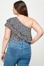 Plus Size Ditsy Floral One Shoulder Bodysuit