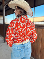 The Red Cactus Pearl Snap Top