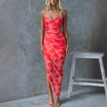 Spring Summer Suspender Floral Print Slit Dress Casual Vacation Loose Dress