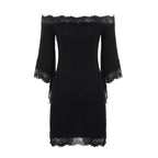 Sexy Woman Lace Stitching off Shoulder Dress Adult Lady like Woman Bell Sleeve Hip Dress