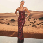Summer Women Clothing Sexy Halter Backless Print Skinny Long Sleeveless Dress