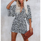 Spring Summer Sexy V neck Lace up Loose Jumpsuit Home Vacation Jumpsuit for Women