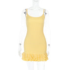 Slip Dress Solid Color Double Layer Ruffled Slim Fit Beach Sexy Dress