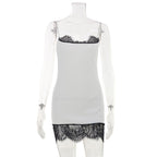 Sexy Women Dress Sexy Sleeveless Strap Solid Color Lace Stitching Sexy Dress