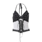 Women Clothing Summer Sexy Lace Slim Fit Patchwork Contrast Color Halter Backless Top