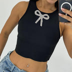 Summer Small Personality Bare Cropped Slim Fit Seam Diamond Women Vest