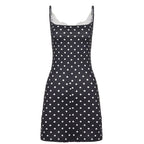 Summer Women Sexy Lace Stitching Polka Dot Brace A line Dress