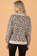 Leopard Colorblock Ribbed Trim Pullover Sweater