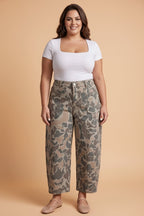 Plus Size Camo Denim High Waist Barrel Jeans