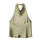 Women's Fashionable Sleeveless Halter Neck Top With Silk Satin Cowl Backless Sleeveless Blouse For Women Elegant Summer Top 3QM8