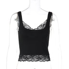 FDYOUI Chic Lace Patchwork Tank Tops for Women 2026 Summer Sleeveless Slim T-shirt Ladies Crop Top Y2K Streetwear Pink Corset