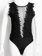 Sexy Lace Floral Bodysuits Women Summer Sleeveless V Neck Bodycon Bodysuit Jumpsuit Party Club Vintage Body Top Femme
