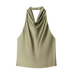 Women's Fashionable Sleeveless Halter Neck Top With Silk Satin Cowl Backless Sleeveless Blouse For Women Elegant Summer Top 3QM8