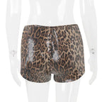 WhereMery Retro Leopard Print Seguins Shiny Chic Short Pants Y2K Spring Women's Fashion Night Club Streetwear Women Mini Bottoms