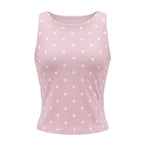 Women Dot Print Tank Tops Summer Crew Neck Sleeveless Classic Slim Fit Crop Vest