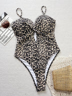 Women Leopard Print Swimsuit One Piece Push Up Hollow Bikini Swimwear Bathing Suit Beach Outfits Bodysuit Biquini Tankini
