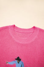Western Cowboy Embroidered Round Neck Sleeveless Sweater