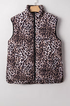 Leopard Quilted Sleeveless Zip Up Puffer Vest