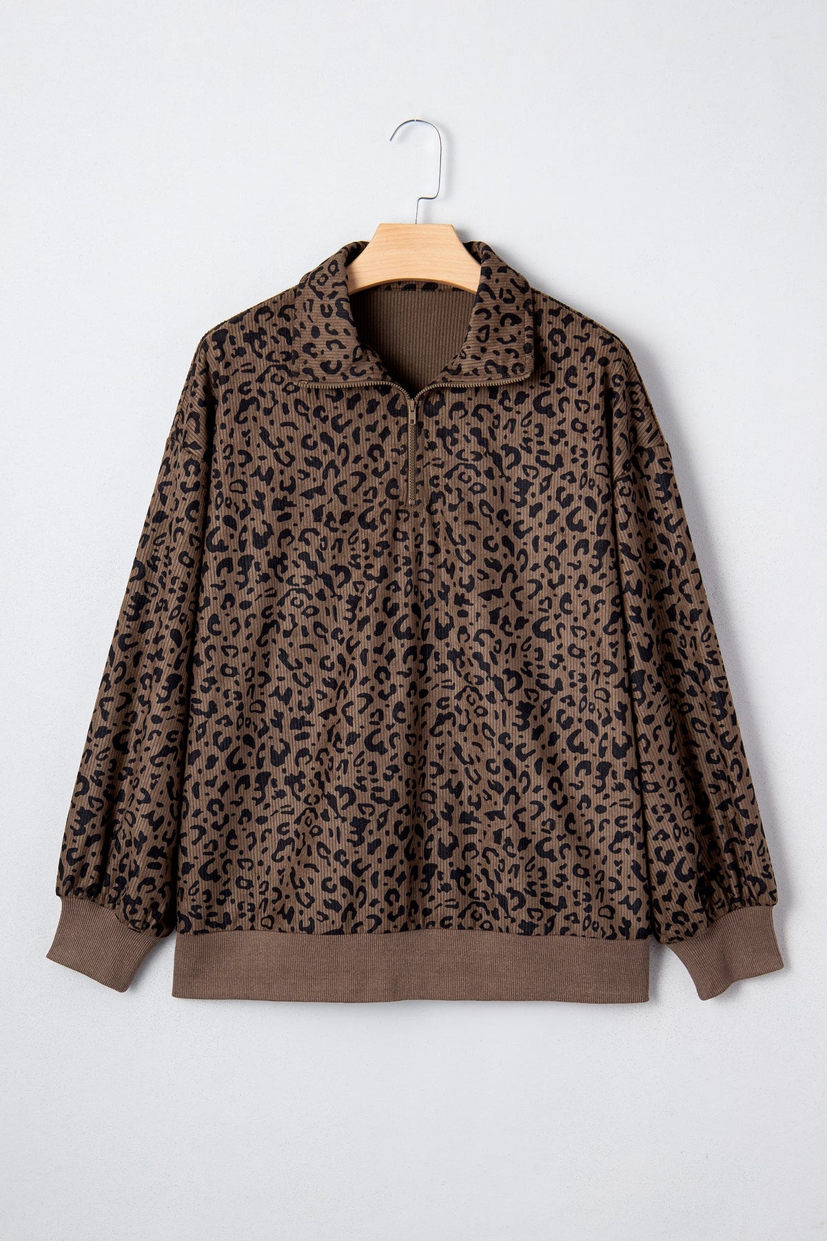 Leopard Corduroy Quarter-Zip Sweatshirt