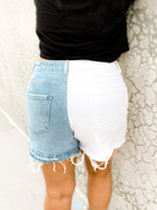 Callie Crossover Colorblock Denim Shorts