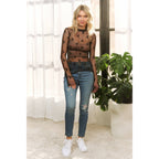 Sweet Generis Mesh Bow High Neck Long Sleeve Fitted Top — Dot Mesh with Small Bow Detail (Black & Off White)