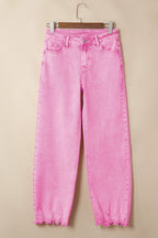 Acid Wash Denim High Waist Raw Hem Jeans