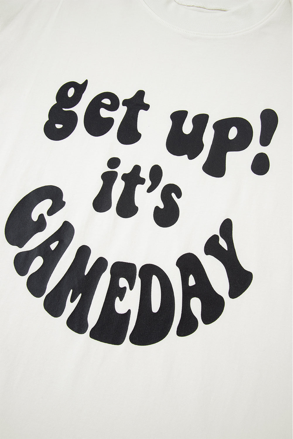 Beige GAME DAY Slogan Printed Half Sleeve Oversize T Shirt