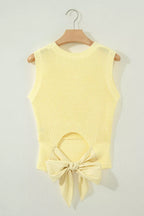 Solid Color Cropped Knit Knot Back Cutout Sweater Tank
