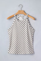 Checkered Print Textured Halter Tank Top