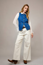 Blue B "Gold Rush" Button Denim Western Vest — Medium-Wash with Gold Shank Buttons & Side Welt Pockets