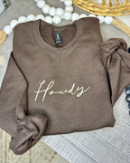 "Howdy" Embroidered Western Sweatshirt — Soft Gildan Fabric Cowboy Welcome